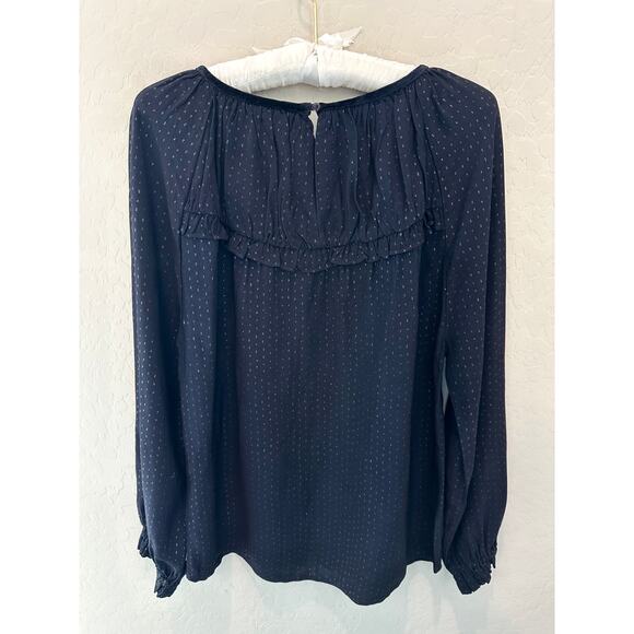 VELVET BY GRAHAM & SPENCER | Dark Blue Polka Dot Beaded Peasant Blouse | Medium - Picture 4 of 6